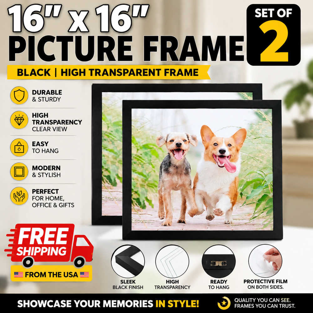 Black 16"x16"Picture Frame Set of 2, High Transparent Picture Frames
